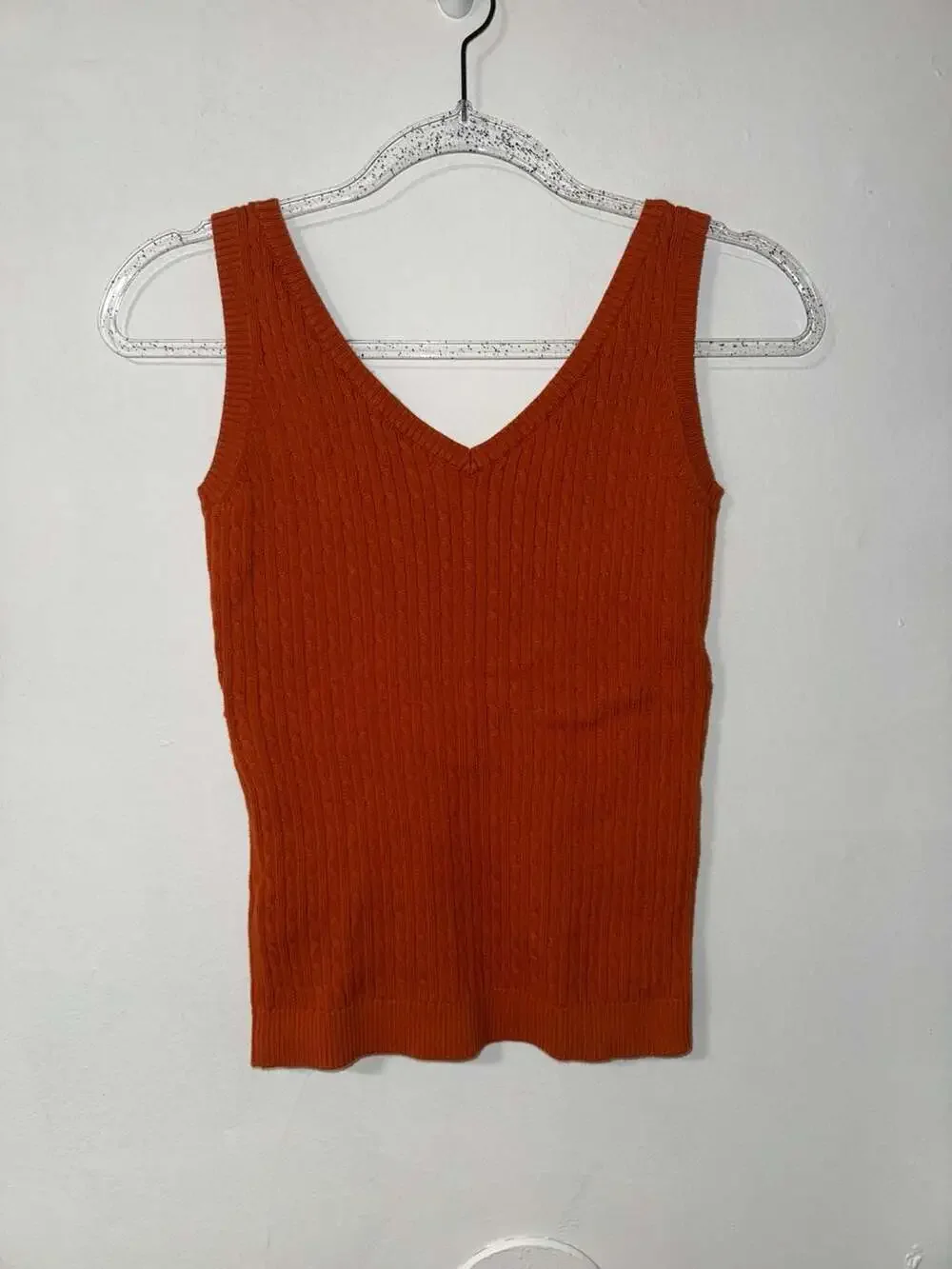 Jeanne Pierre Orange Ribbed Cable Knit V-Neck Sleeveless Sweater Tank Top Small
